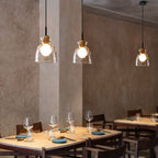 Rippled Glass & Wood Pendant Light