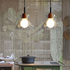 Rippled Glass & Wood Pendant Light