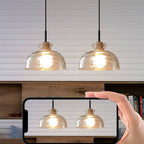 Rippled Glass & Wood Pendant Light