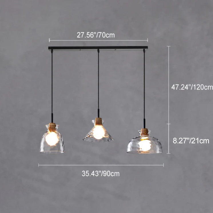 Rippled Glass & Wood Pendant Light