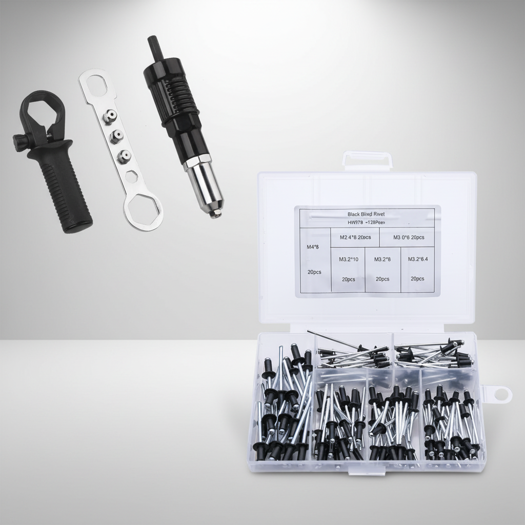 Rivet Adapter Kit Drill-Powered Interchangeable Nozzles M2.4-M4