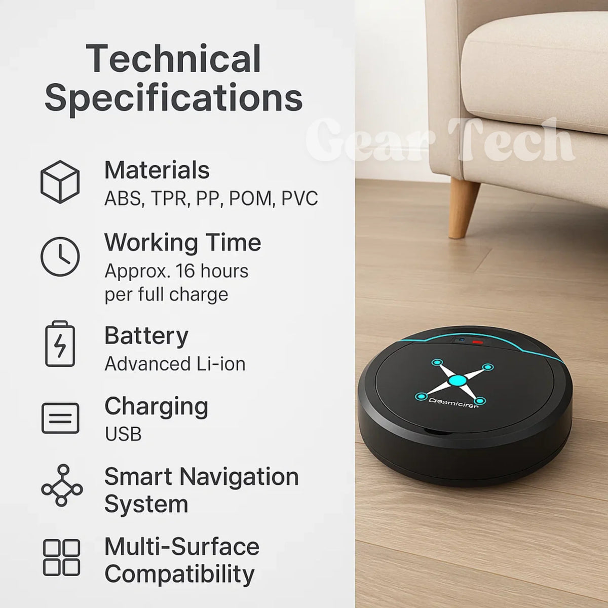 Robot Vacuum Cleaner Smart Navigation 16-Hour Battery Quiet Operation