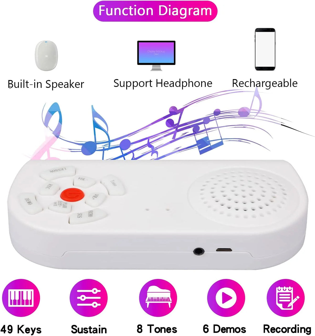 Roll-Up Piano Keyboard 49-Key Silicone Rechargeable