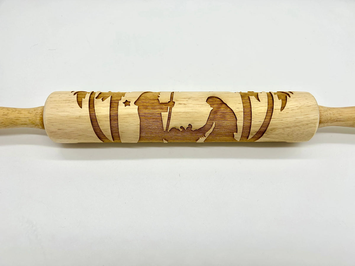 Rolling Pin Nativity Embossed 10-Inch Wood