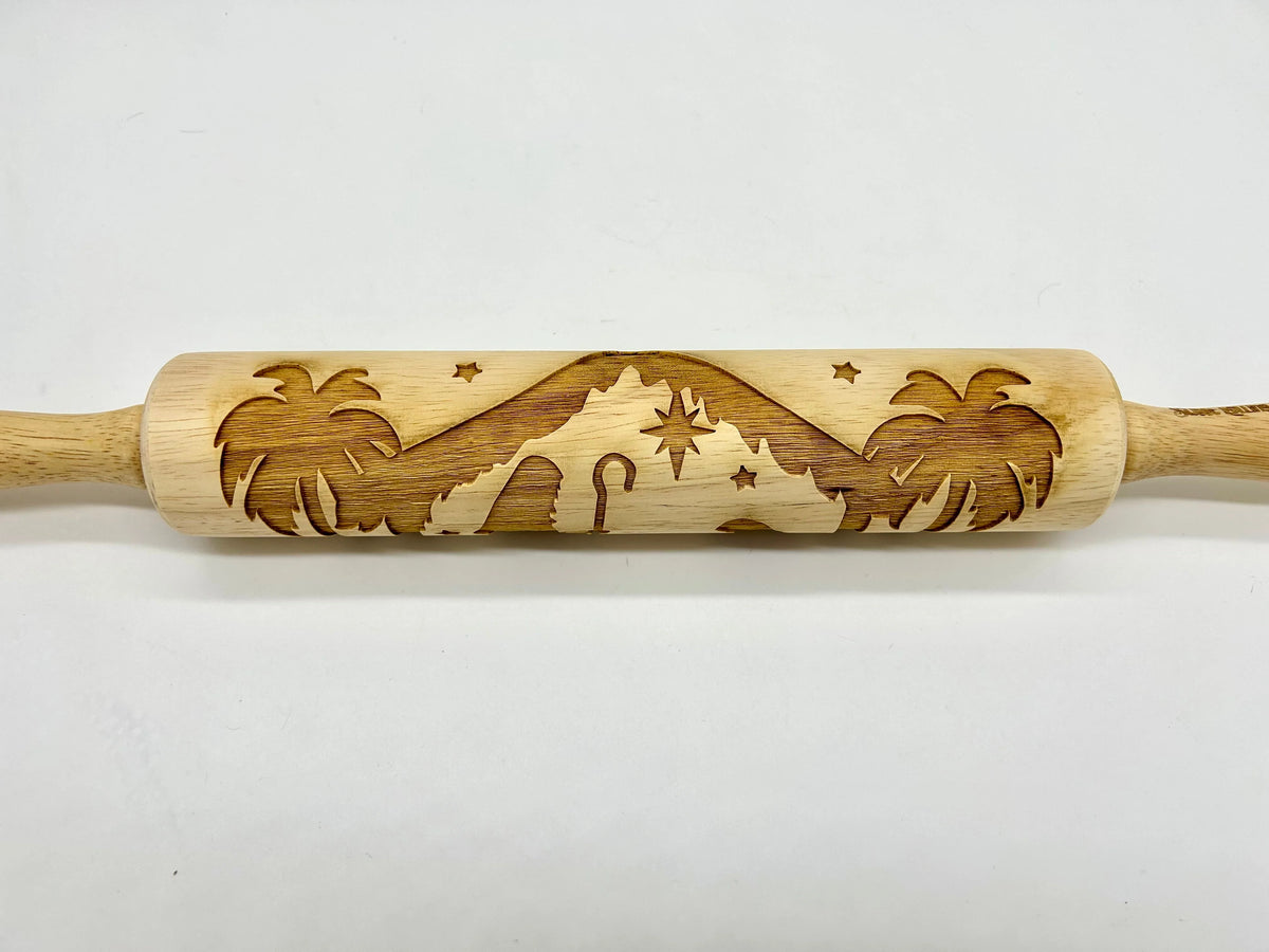 Rolling Pin Nativity Embossed 10-Inch Wood