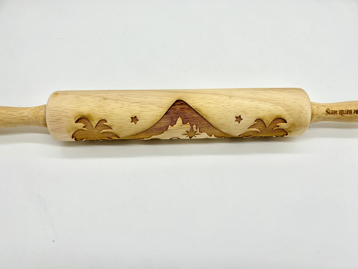 Rolling Pin Nativity Embossed 10-Inch Wood