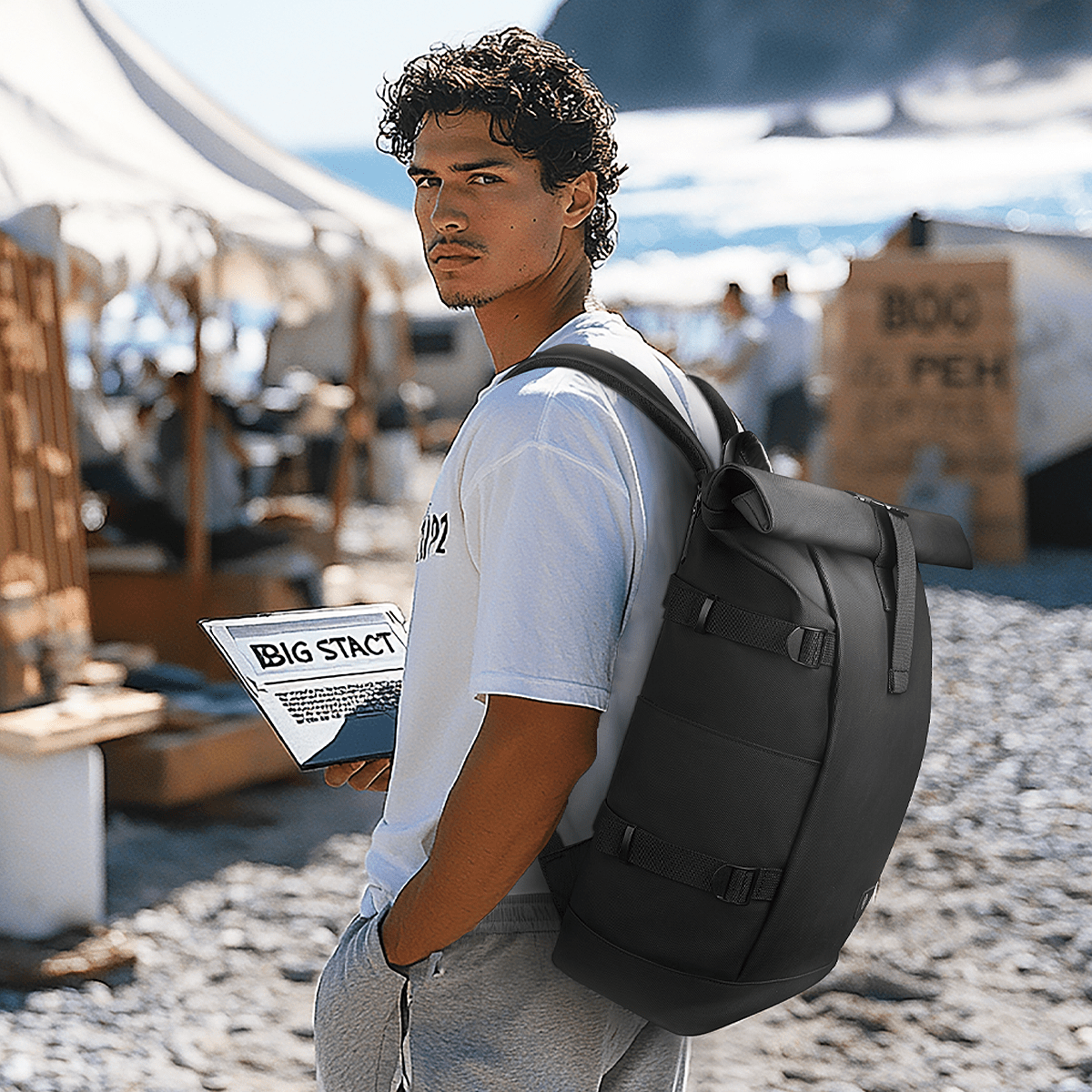 Rolltop Backpack Expandable Water-Repellent Anti-Theft Pocket
