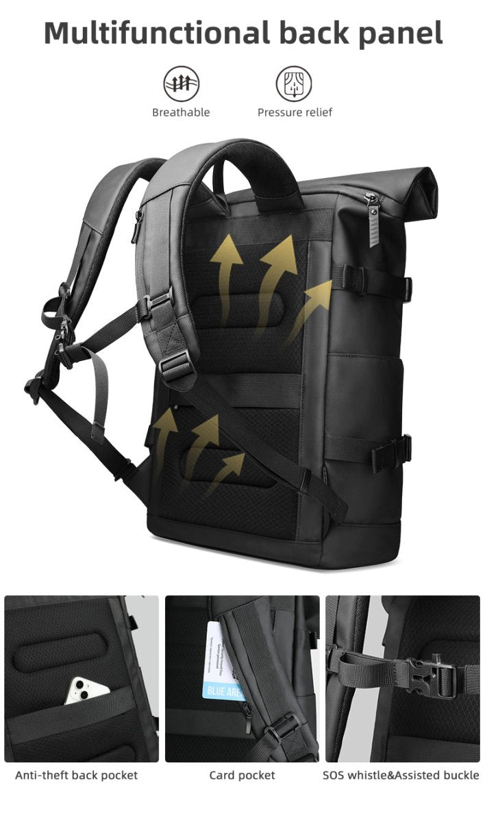 Rolltop Backpack Expandable Water-Repellent Anti-Theft Pocket