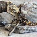 Rosary Necklace Natural Stone Cross Pendant Adjustable Length