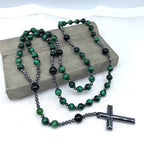 Rosary Necklace Natural Stone Cross Pendant Adjustable Length