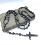 Rosary Necklace Natural Stone Cross Pendant Adjustable Length