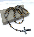 Rosary Necklace Natural Stone Cross Pendant Adjustable Length
