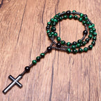 Rosary Necklace Natural Stone Cross Pendant Adjustable Length