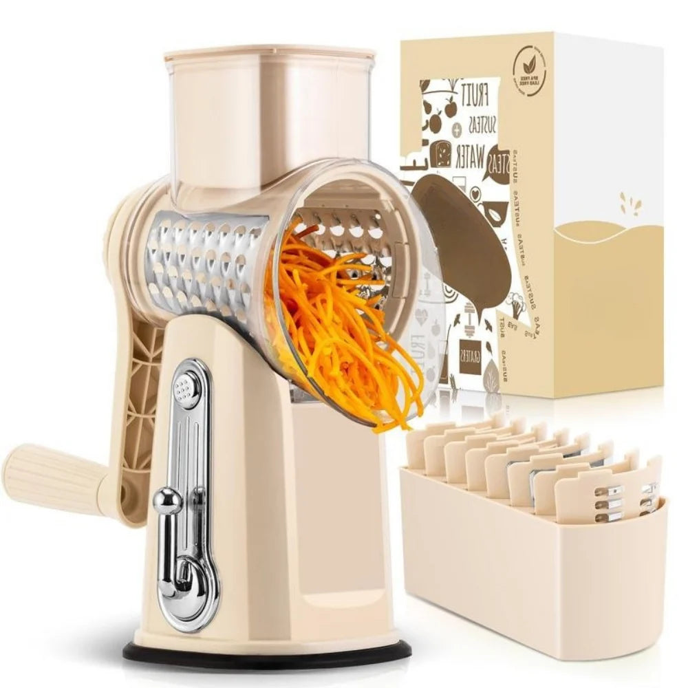 Rotary Grater One-Handed Suction Base Five Stainless Steel Blades
