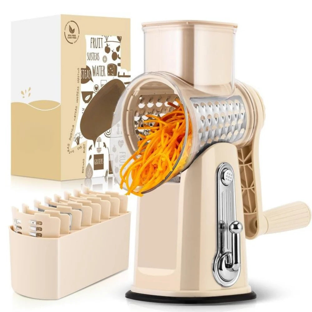 Rotary Grater One-Handed Suction Base Five Stainless Steel Blades