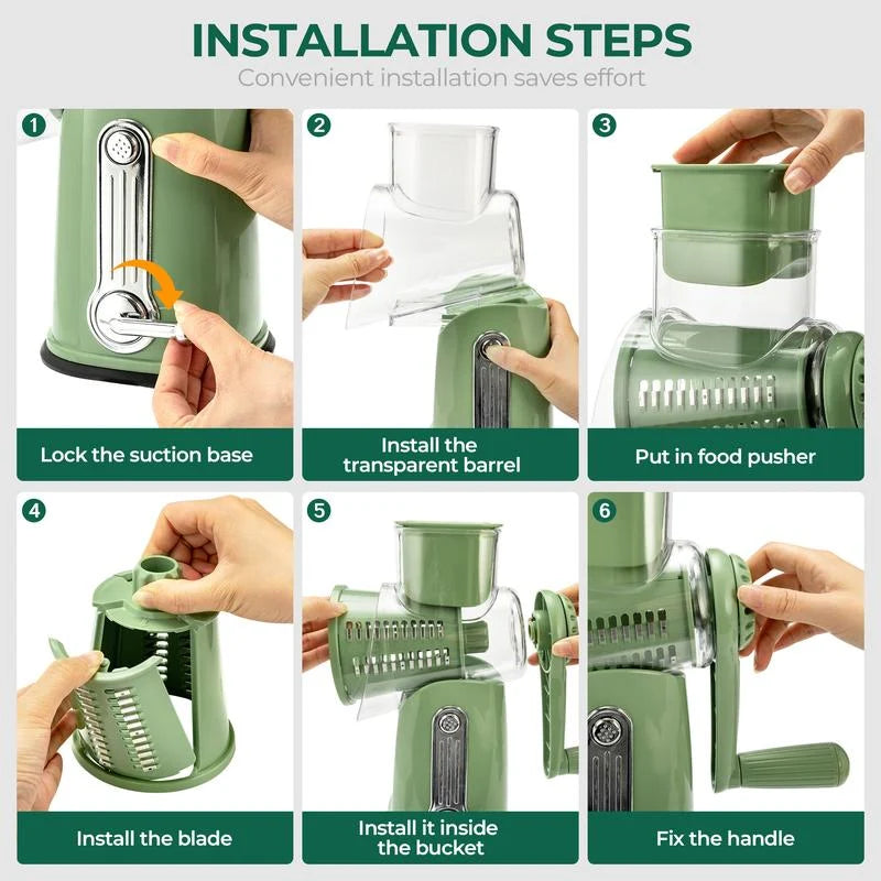 Rotary Grater One-Handed Suction Base Five Stainless Steel Blades