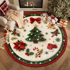 Round Area Rug Plush Christmas Tree Easy Care