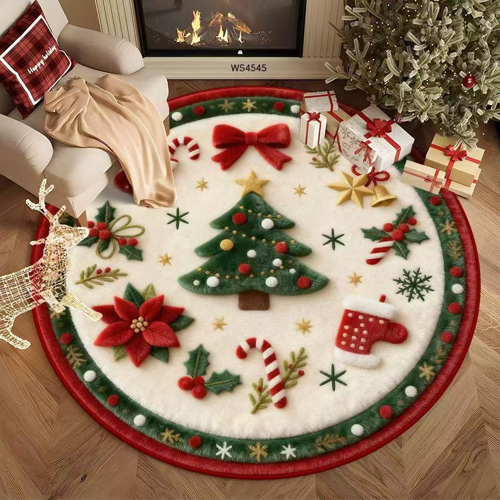 Round Area Rug Plush Christmas Tree Easy Care