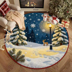 Round Area Rug Plush Christmas Tree Easy Care