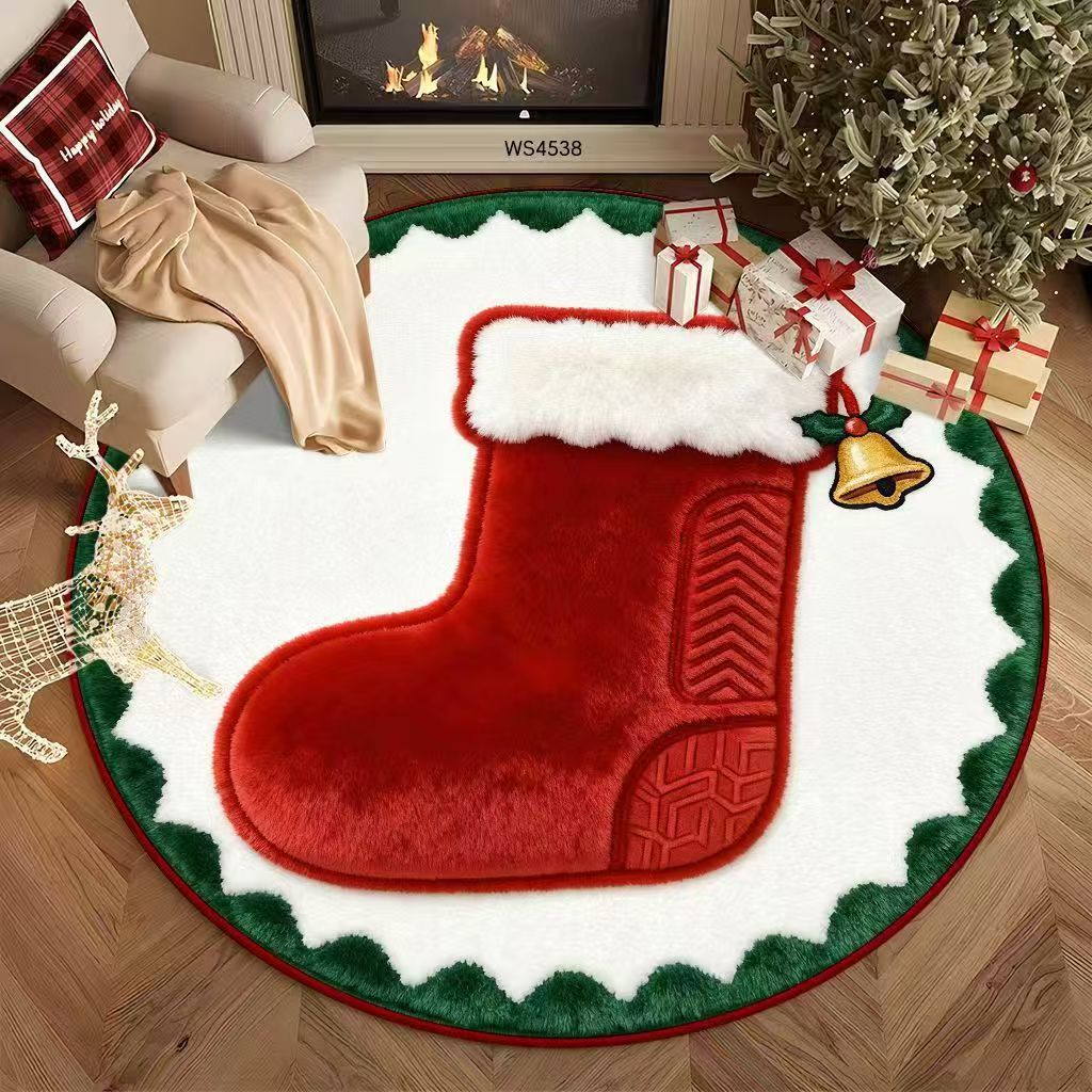 Round Area Rug Plush Christmas Tree Easy Care