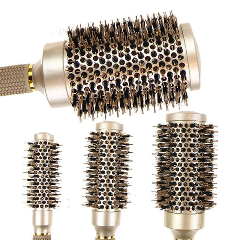 Round Brush Set Boar Bristles & Ceramic Barrel Non-Slip Handle