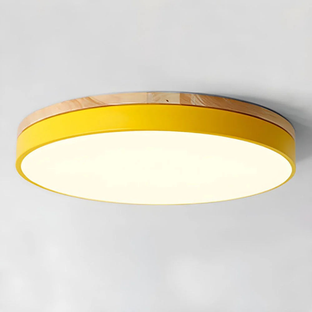 Round Ceiling Lamp Natural Wood Dimmable LED
