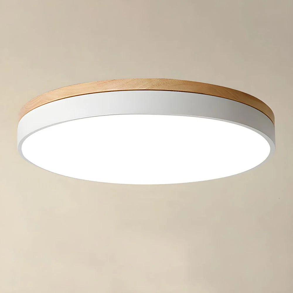 Round Ceiling Lamp Natural Wood Dimmable LED