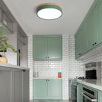 Round Ceiling Lamp Natural Wood Dimmable LED