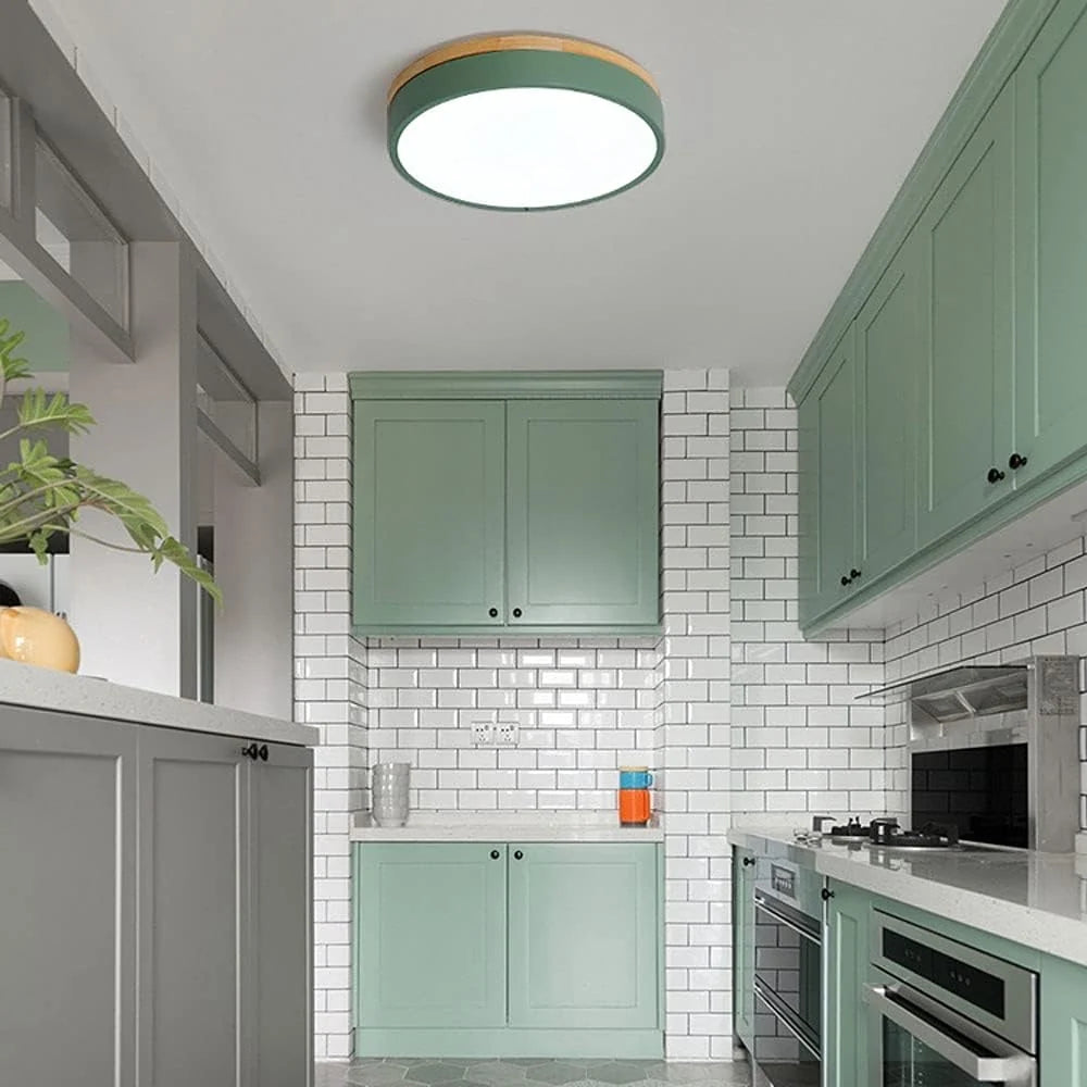Round Ceiling Lamp Natural Wood Dimmable LED