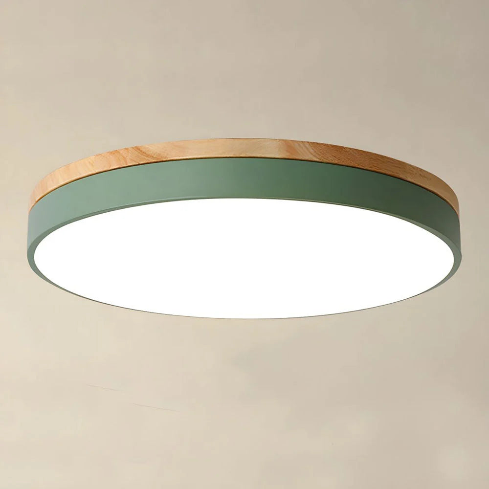 Round Ceiling Lamp Natural Wood Dimmable LED