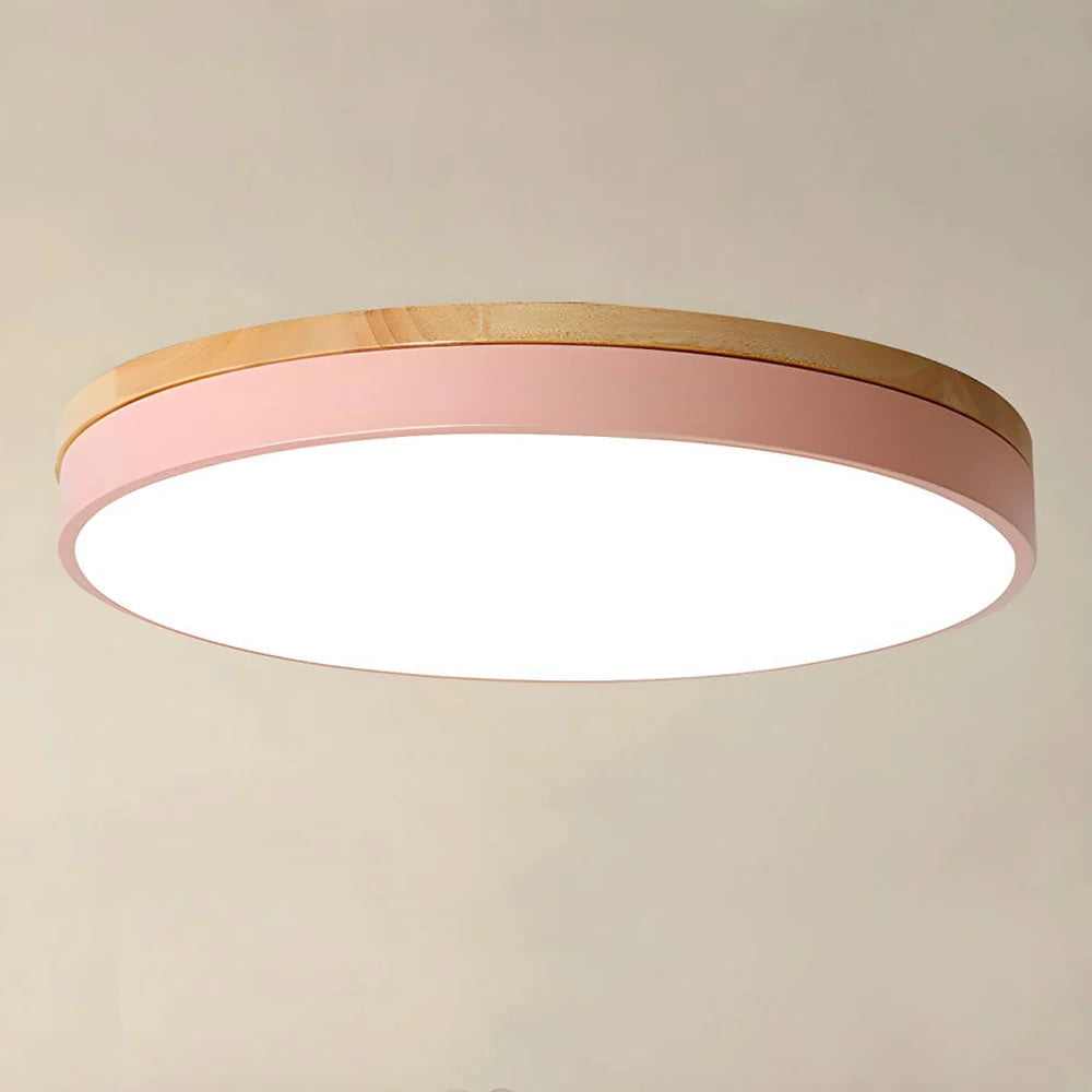 Round Ceiling Lamp Natural Wood Dimmable LED