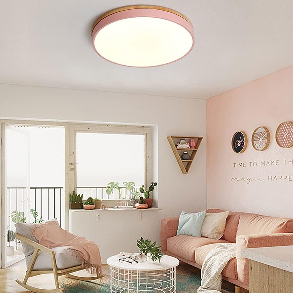 Round Ceiling Lamp Natural Wood Dimmable LED