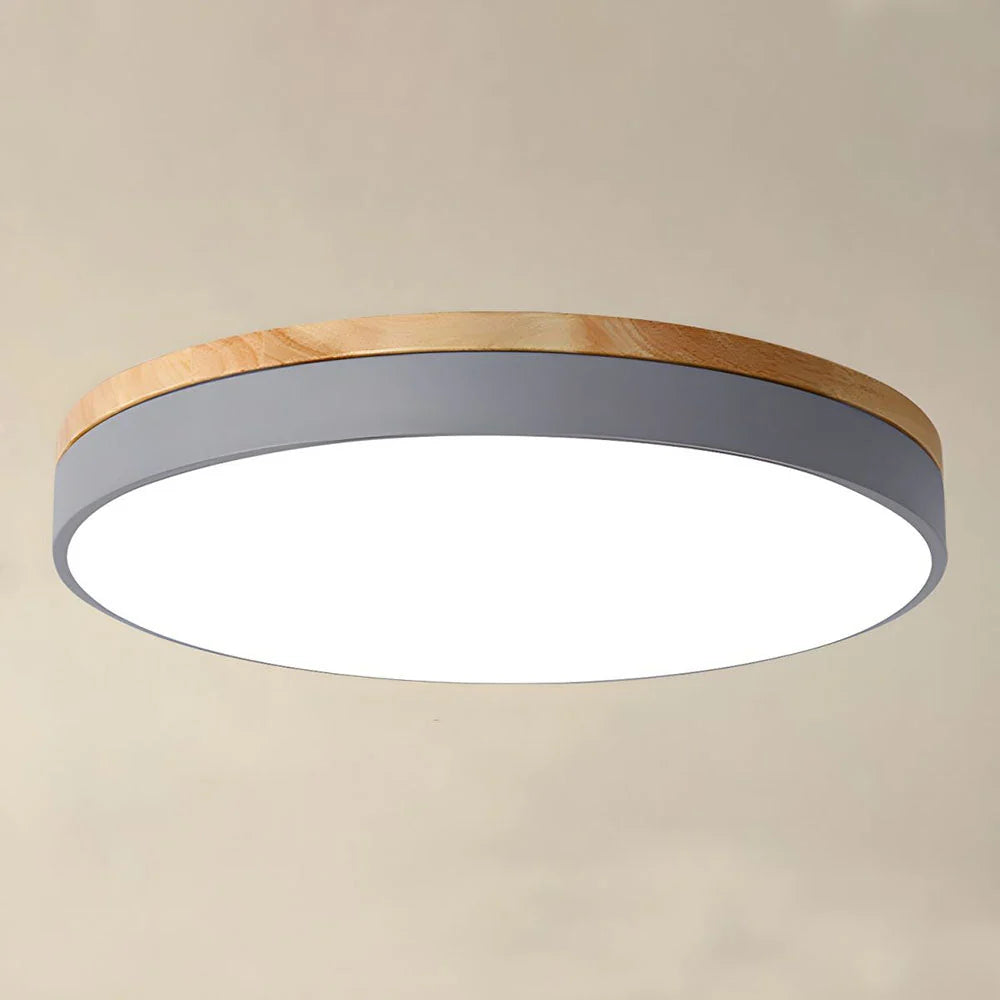 Round Ceiling Lamp Natural Wood Dimmable LED