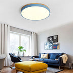 Round Ceiling Lamp Natural Wood Dimmable LED