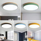 Round Ceiling Lamp Natural Wood Dimmable LED