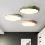 Round Ceiling Lamp Natural Wood Dimmable LED