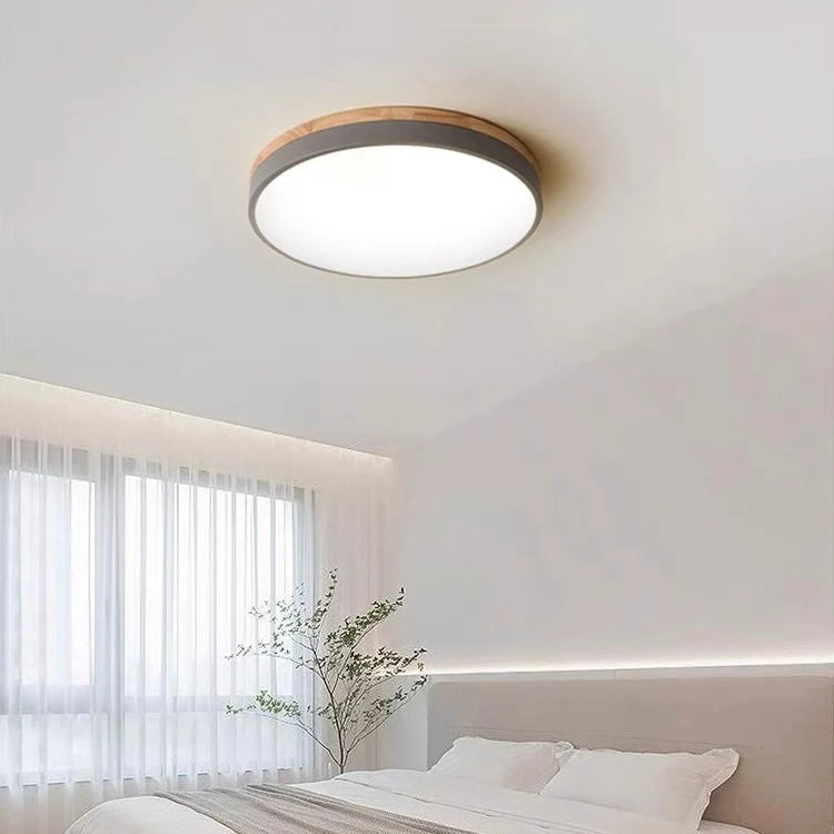 Round Ceiling Lamp Natural Wood Dimmable LED