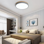 Round Ceiling Lamp Natural Wood Dimmable LED