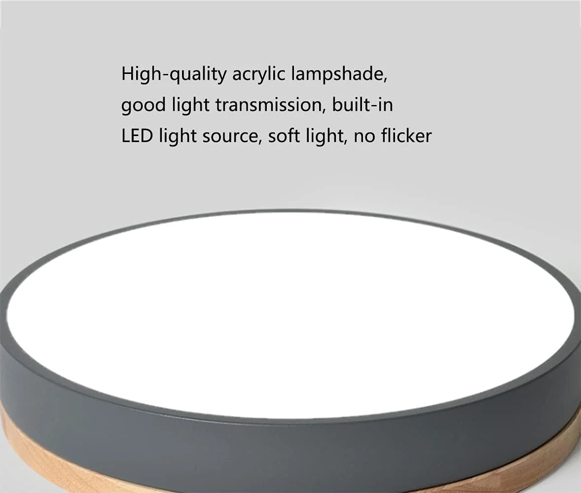 Round Ceiling Lamp Natural Wood Dimmable LED