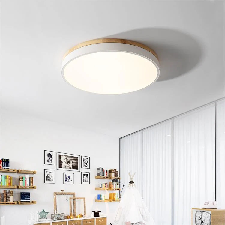 Round Ceiling Lamp Natural Wood Dimmable LED