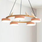 Round Chandelier Gold & White Adjustable Height LED Compatible