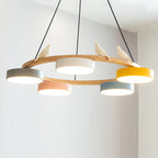 Round Chandelier Gold & White Adjustable Height LED Compatible