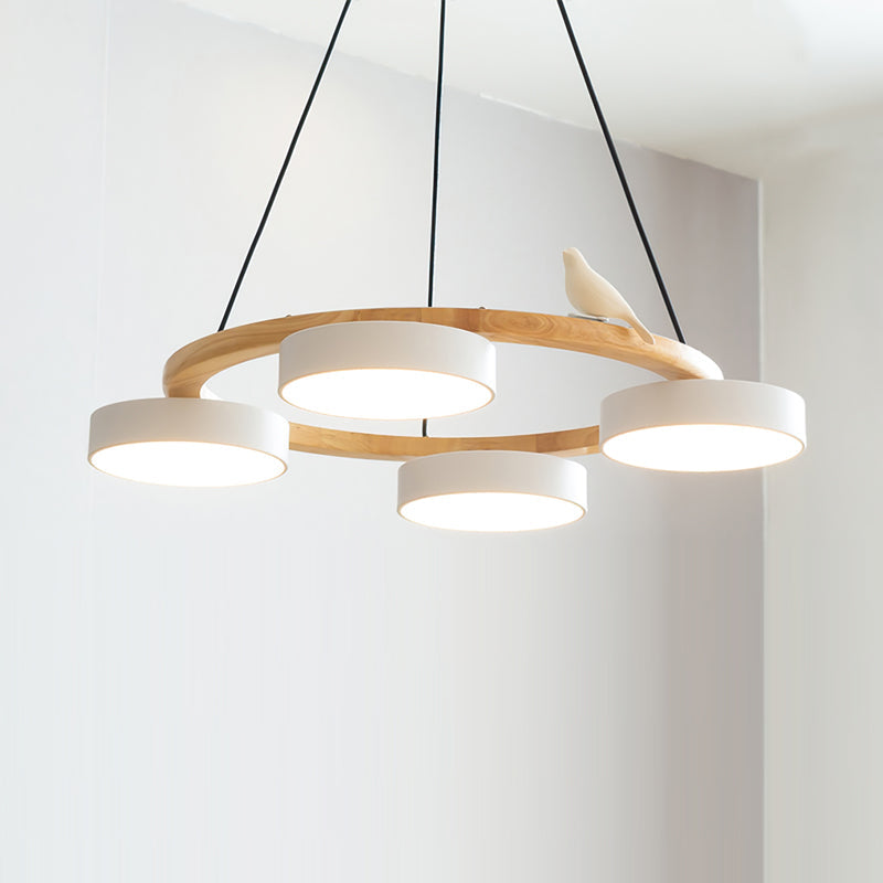 Round Chandelier Gold & White Adjustable Height LED Compatible