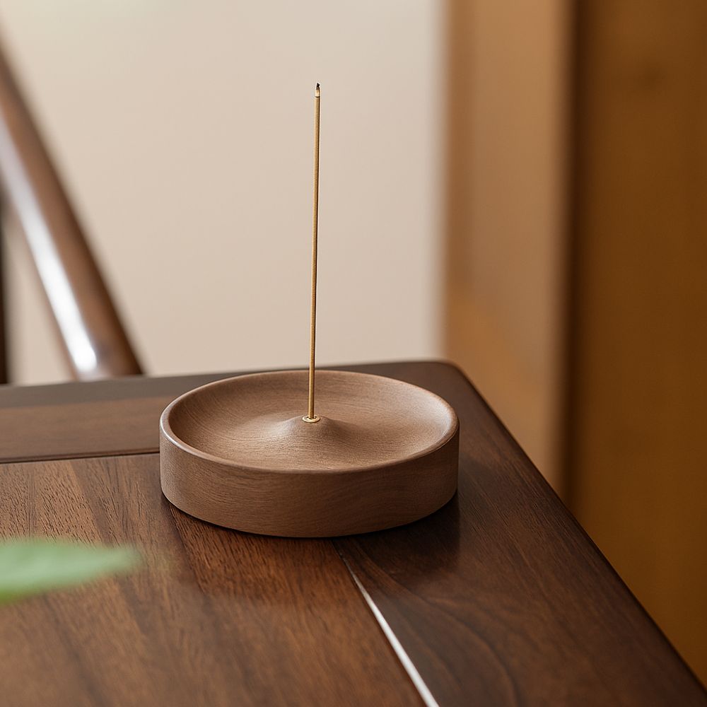 Round Natural Wood Ash-Catching Incense Holder