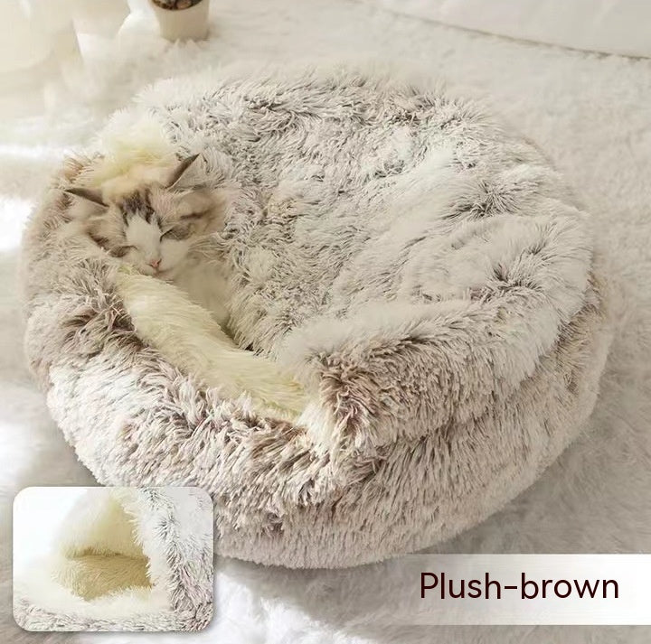 Round Pet Bed Plush Crystal Velvet Warm & Washable