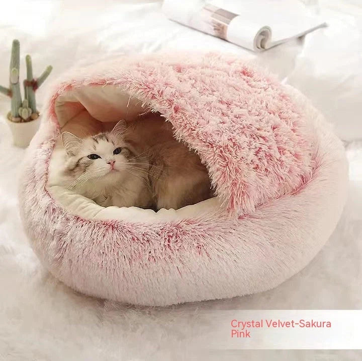 Round Pet Bed Plush Crystal Velvet Warm & Washable