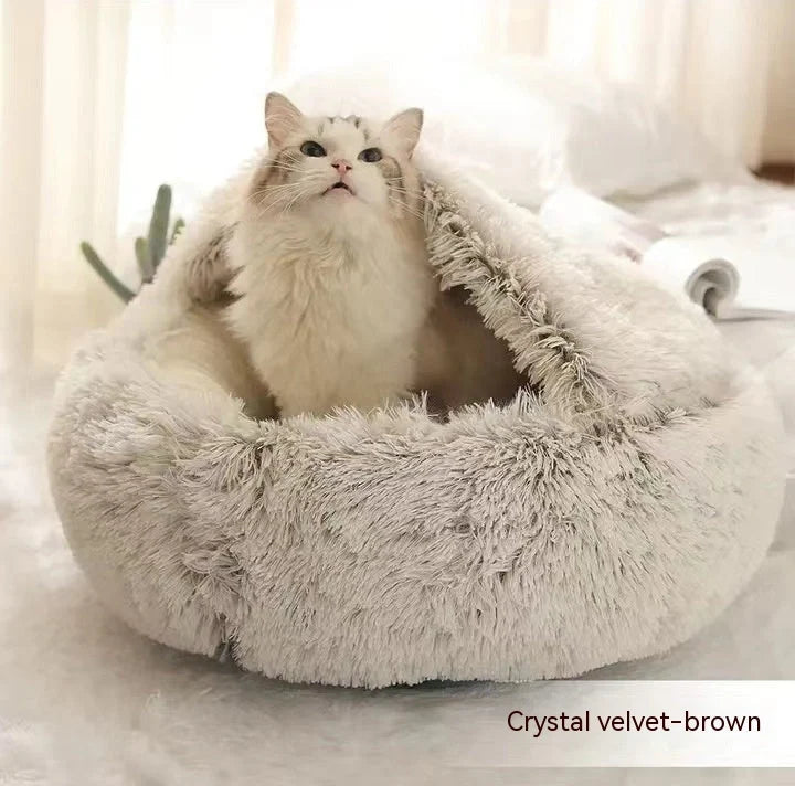 Round Pet Bed Plush Crystal Velvet Warm & Washable