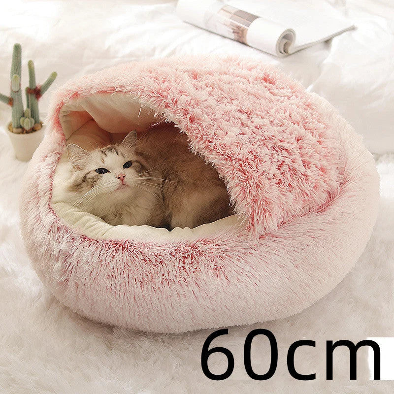 Round Pet Bed Plush Crystal Velvet Warm & Washable