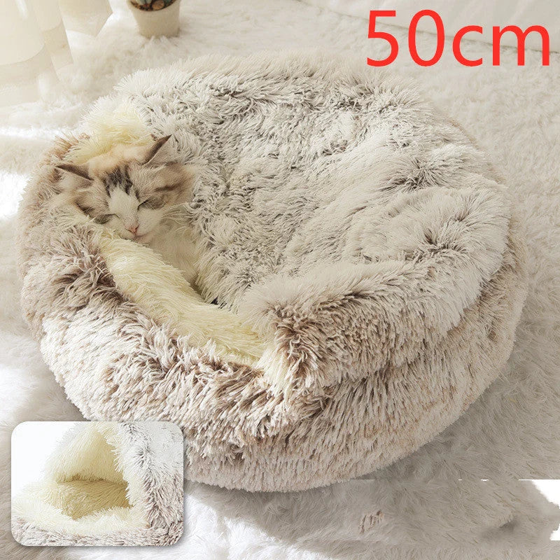 Round Pet Bed Plush Crystal Velvet Warm & Washable