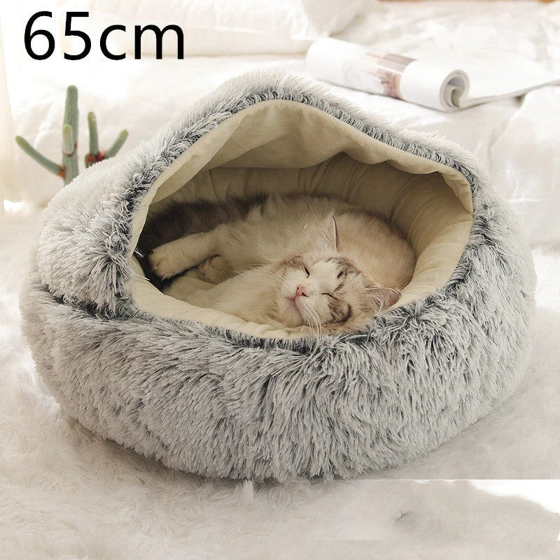 Round Pet Bed Plush Crystal Velvet Warm & Washable